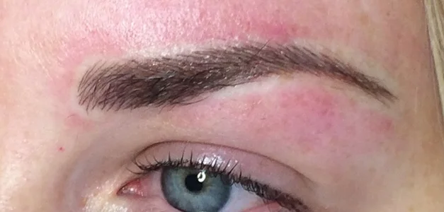 Eyebrow after microblading, from the same gallery pair